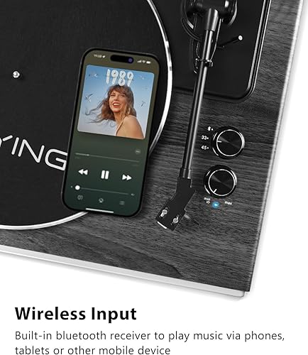 Miniatura 4 de Reproductor de discos de vinilo con altavoces HiFi integrados, tocadiscos Bluetooth de transmisión por correa para discos de vinilo con cartucho