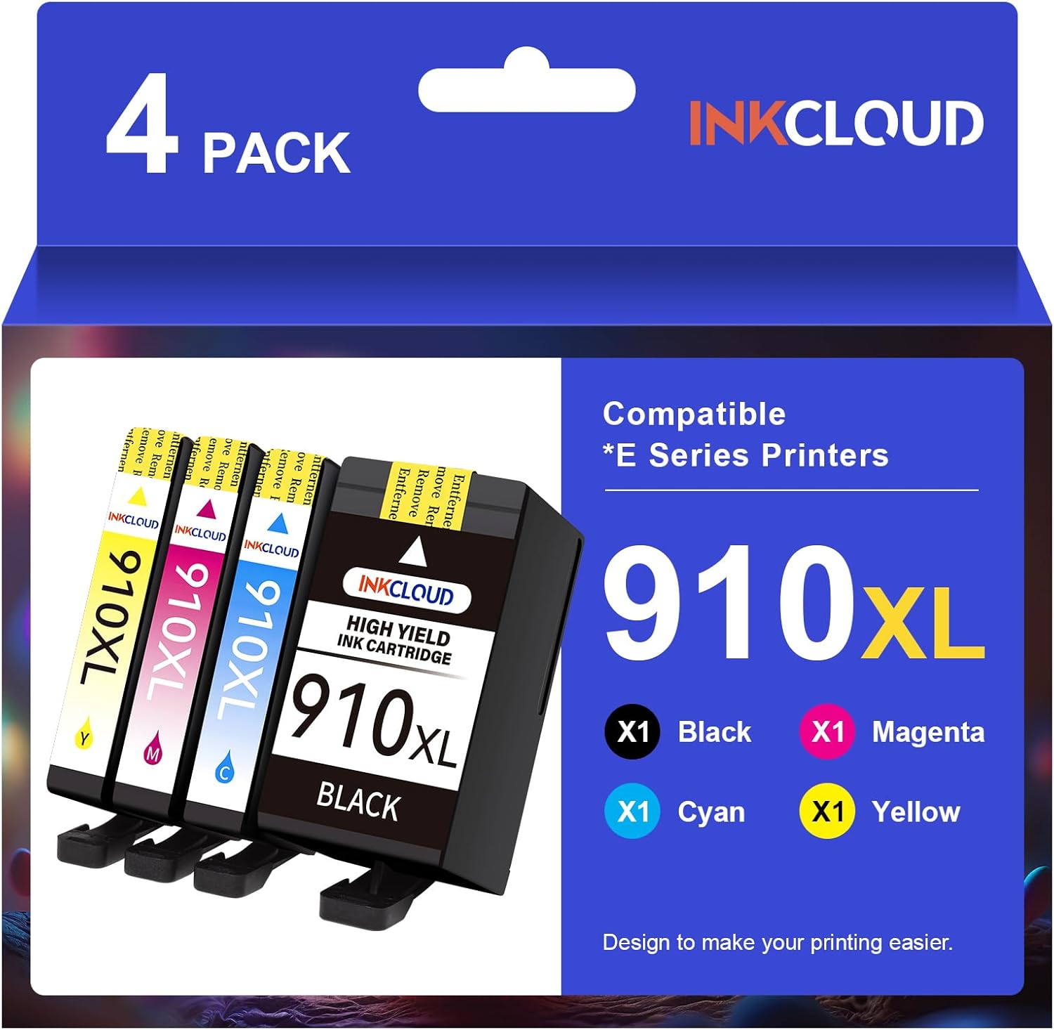 Remanufactured 910XL Ink Cartridges for HP Printers Replacement for HP 910XL Ink Cartridges Combo Pack to Work with HP OfficeJet Pro 8020 8025 8028 8035 Printers 4 Pack