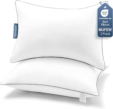 Standard Pillows Set of 2, Ultra Thick Down Alternative Bed Pillows,Cooling Hotel Quality Standard Pillow for Back, Stomach or Side Sleepers, Machine Washable White,2 Pack