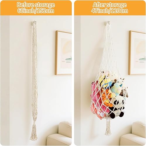 Miniatura 3 de Almacenamiento de animales de peluche, hamaca colgante de esquina de 5 pies, organizador grande de animales de peluche con ganchos, red de peluche