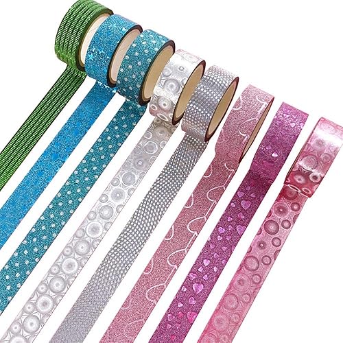 Miniatura 2 de YUNA - Juego de 8 rollos de cinta washi con purpurina, cintas decorativas de lámina dorada y plateada, para manualidades, niños, álbumes de