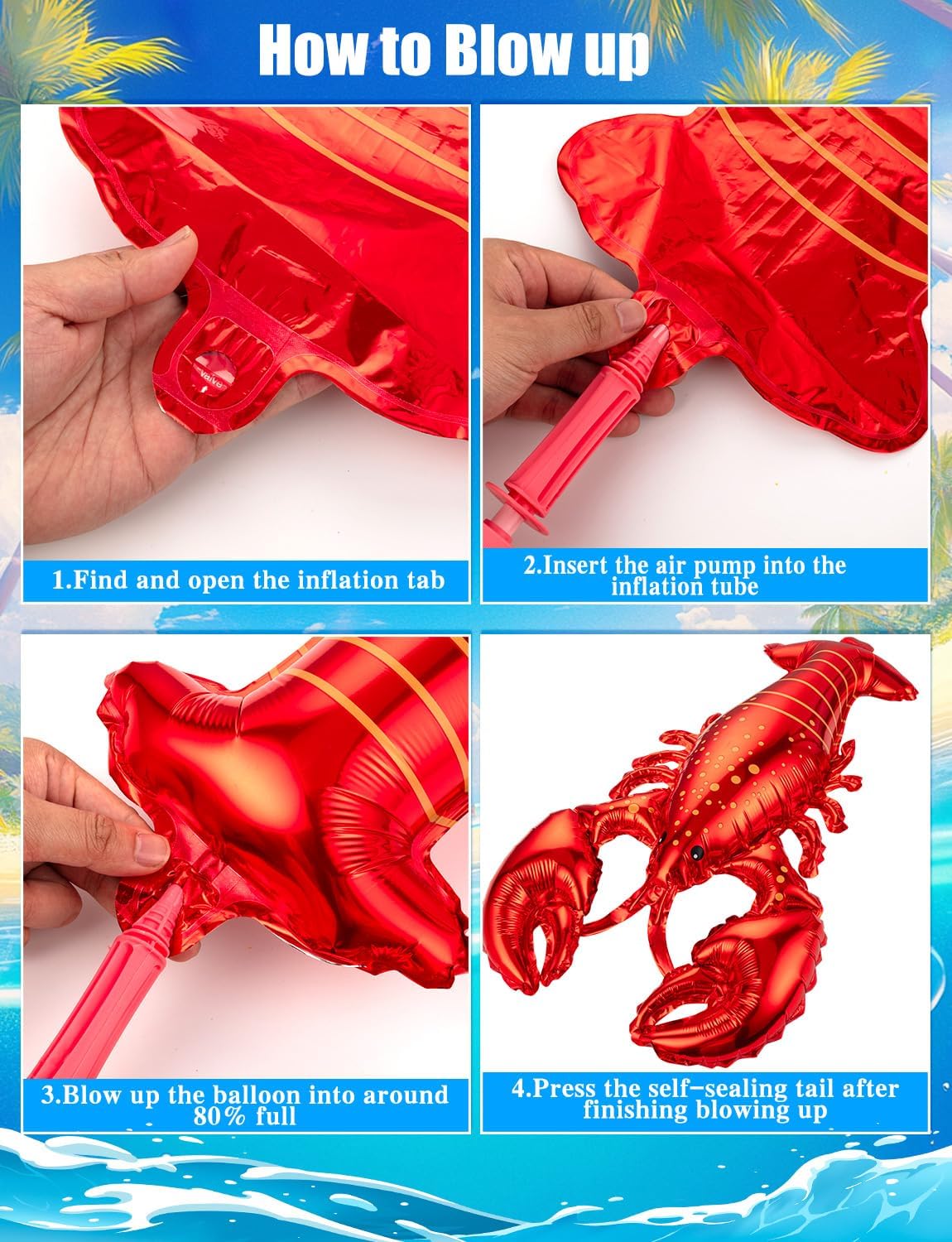 8Pcs Crawfish Balloons Giant Lobster Foil Balloons