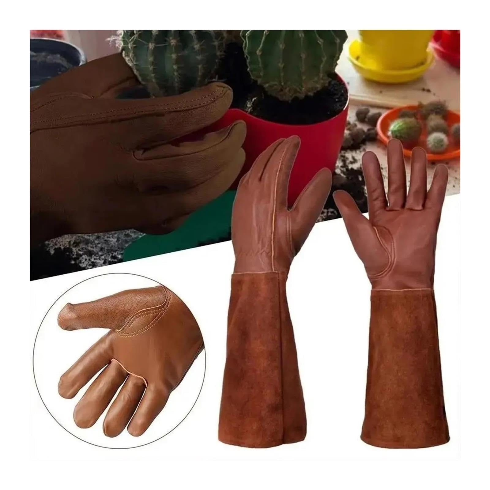 Generisch Langarm-Gartenhandschuhe aus Leder, Thermo