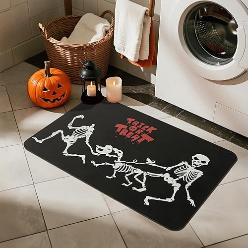 Miniatura 8 de Tapete de baño de Halloween, delgado tapete de baño de Halloween antideslizante, de secado rápido, tapete de baño de esqueleto, se adapta debajo