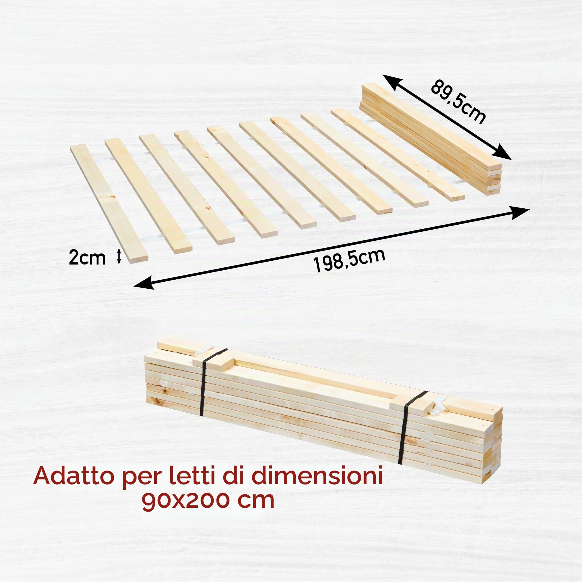 Inter Link Rete a doghe 90 x 200- Rete a doghe su rotelle Doghe per letto 1 persona Pino massiccio Naturale LxPxH 200x90x2 cm