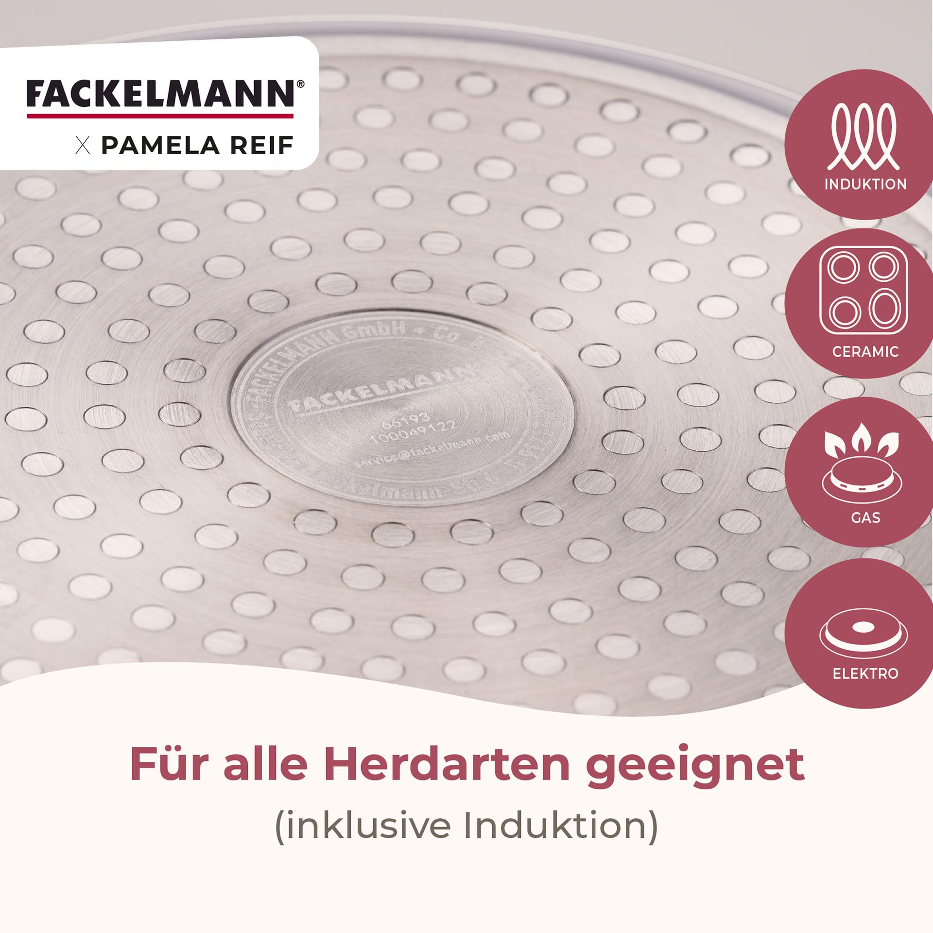 Fackelmann x Pamela Reif Kochtopf-Set 9-tlg. – Recyceltes Aluminium, Pastell Beige, inkl. Glasdeckel, PFAS-freie Keramikbeschichtung, Induktionsgeeignet