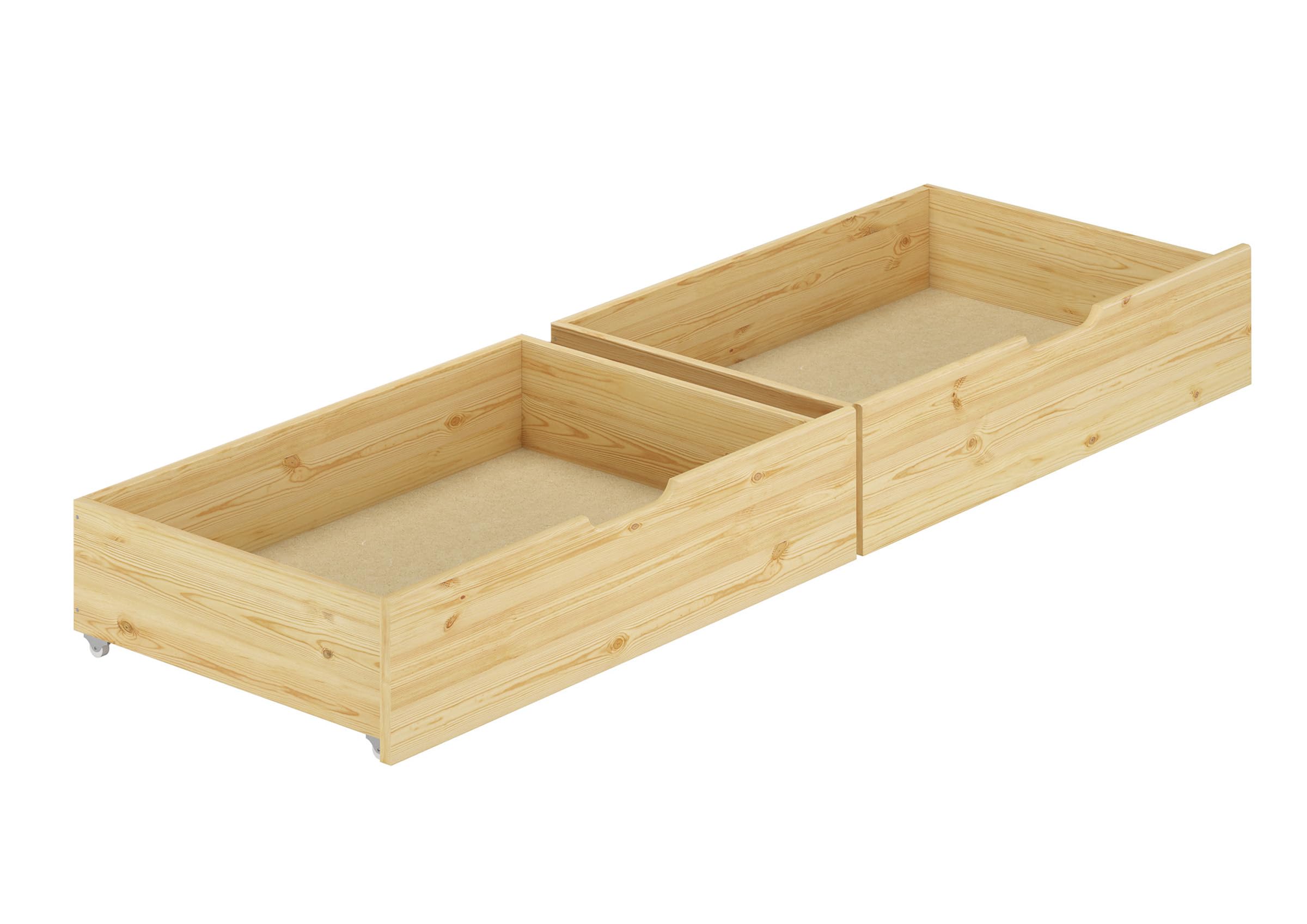 Erst-Holz Doppelbettkasten 2 Bettschubladen Kiefer massiv mit Rollen