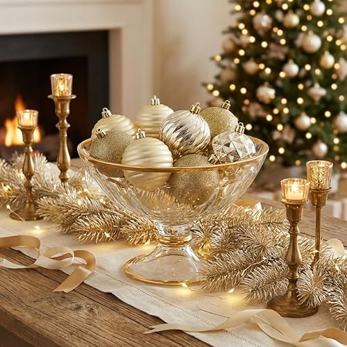 Miniatura 126 de Valery Madelyn Juego de adornos de Navidad para árbol de Navidad, 24 quilates, adornos de bolas inastillables de color azul marino, adorno colgante