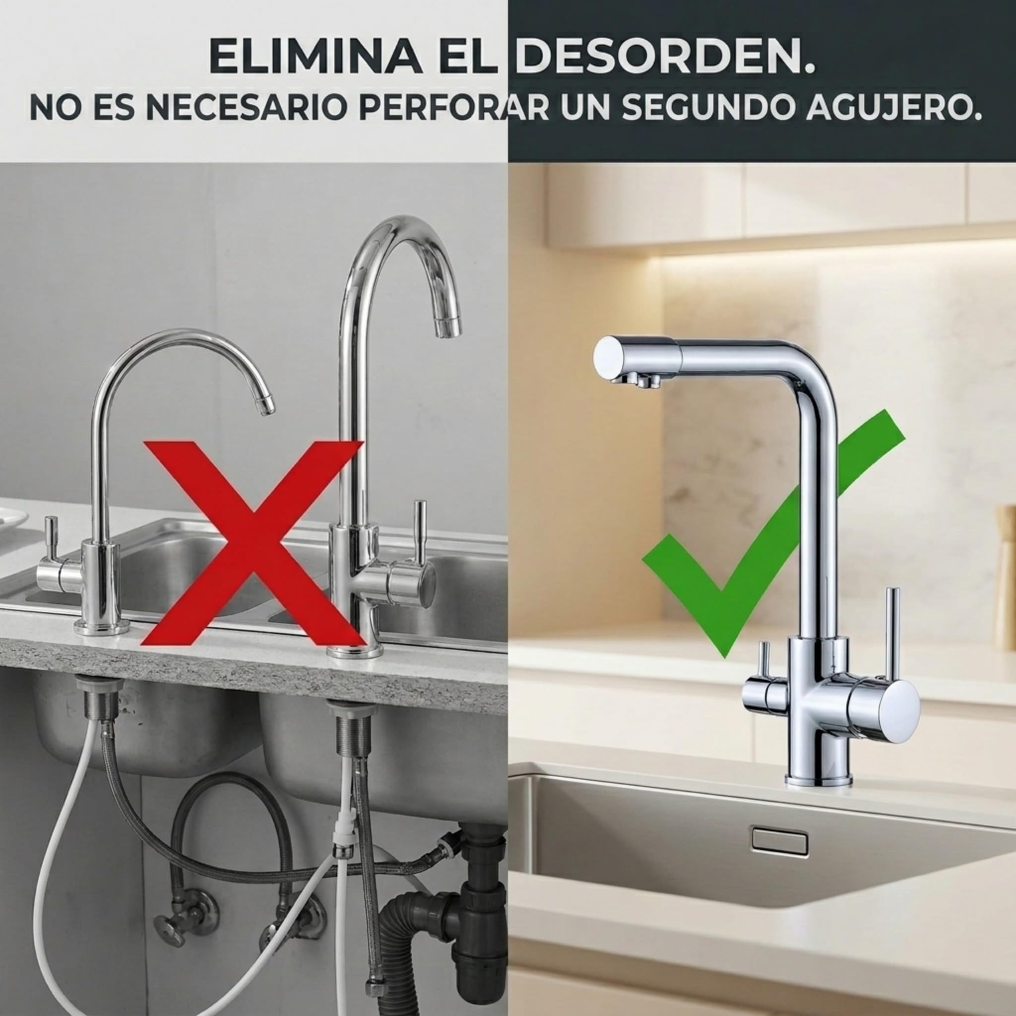 VALAZ Grifo Osmosis 3 Vías Cromado | Grifos Cocina Fregadero | Alta Presión, Monomando, Giratorio 360º, Ahorro de Agua | Instalación Fácil y Rápida | Latón, Acero Inoxidable, Serie Nilo