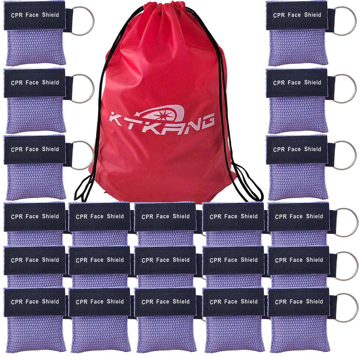 100 CPR Face Shield Mask with Purple Keychain Pouch for AED CPR Training Course
