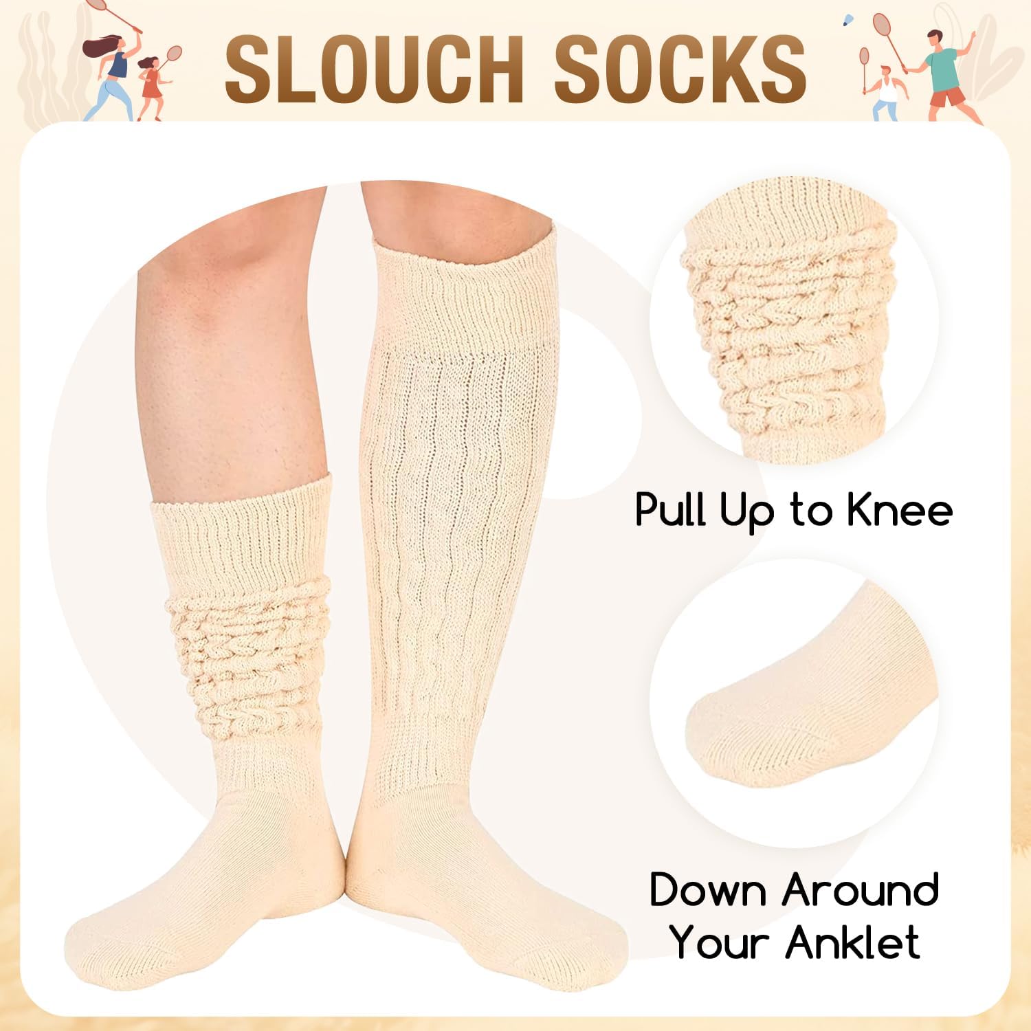 Zmart Women Slouch Socks - Cozy Scrunch Socks, 80s Style in White, Black, Orange & Cream - Image 8