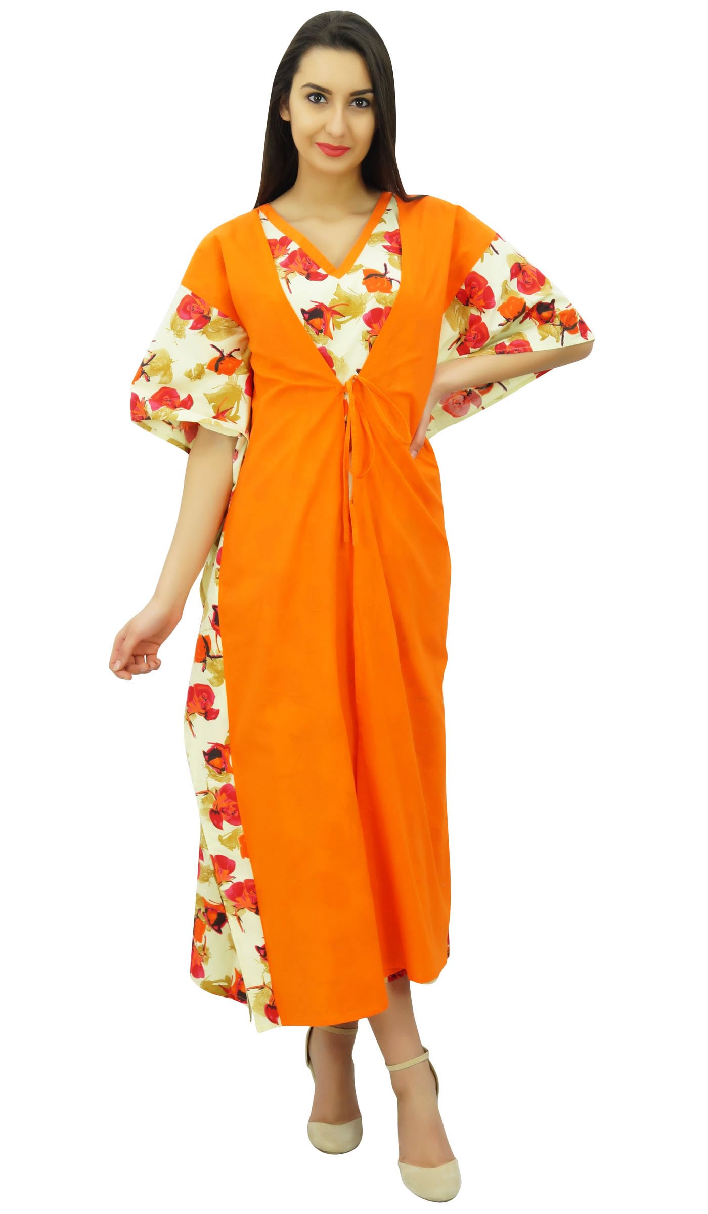 Bimba Maxi Largo caftán rayón Impreso Floral Elegante caftán Boho Playa Encubrimiento Noche