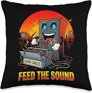 Feed The Sound Funny Audio Cables Speaker Music Throw Pillow