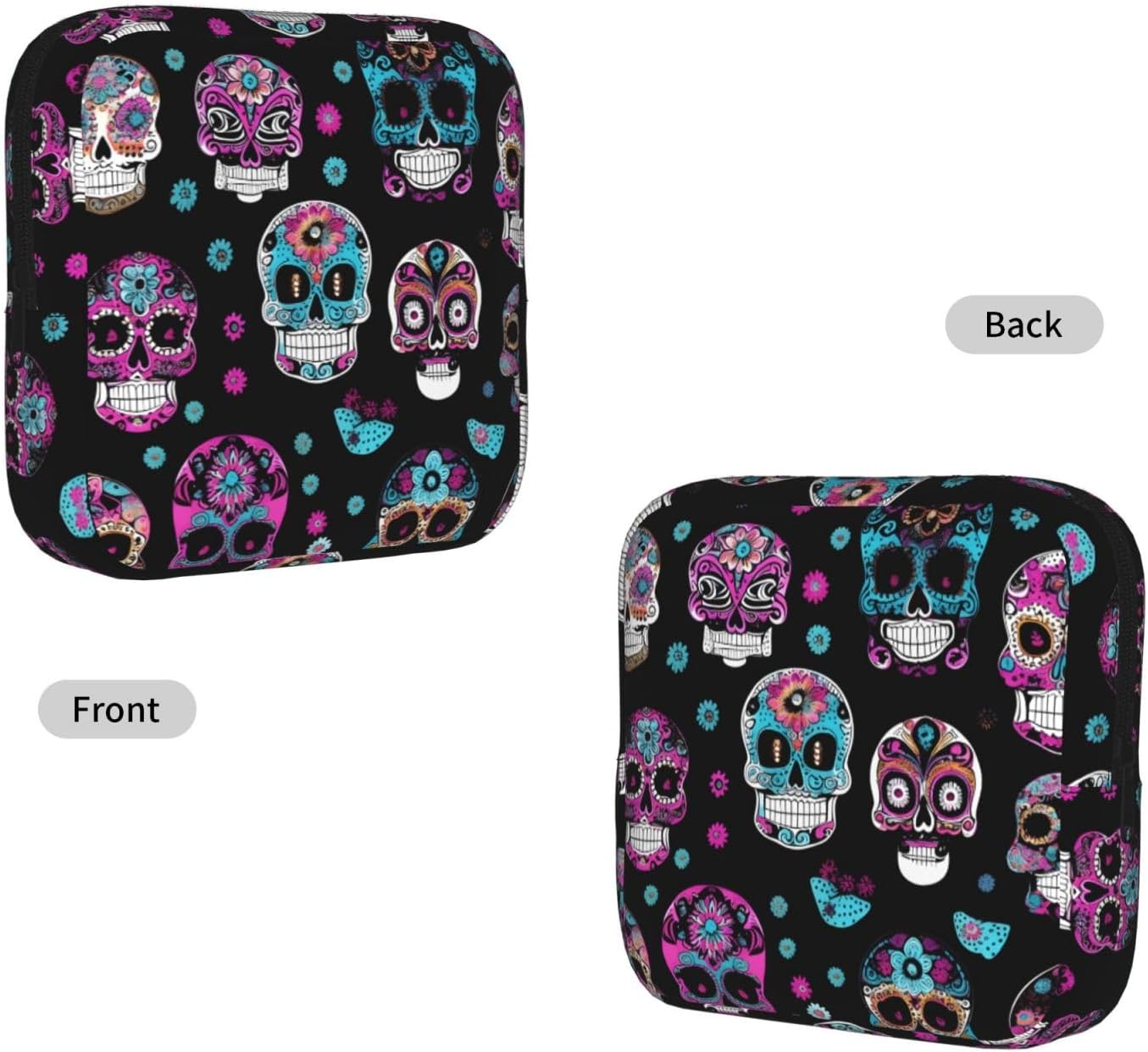 Colorful Skulls Print Print Women Period Bag Sanitary Pouch Portable Pad Pouch Tampon Holder Small Zipper Pouch Storage Bag