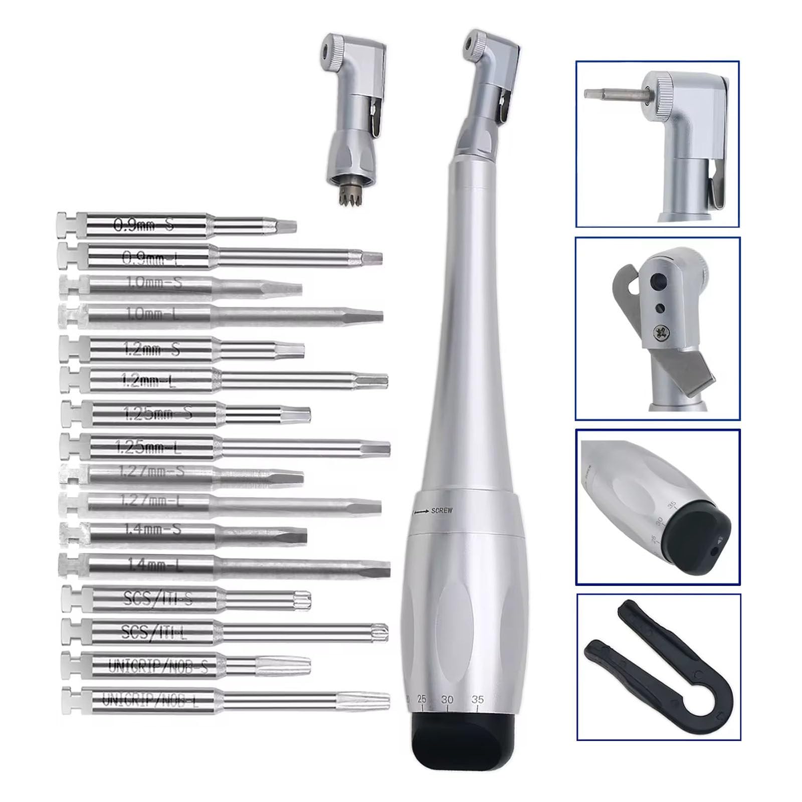 Llave Dinamométrica Dental, Juego De Herramientas Para Restauración Dental, 7 Configuraciones De Torque (5-35 N.Cm) + 16 Cuchillas Universales Para Tornillos, Para Clínicas Dentales