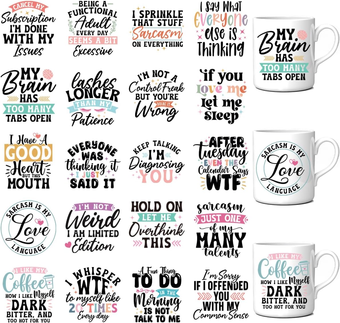UV DTF Cup Wrap Transfer - 20 Pcs Sarcastic Quotes UV DTF Cup Wrap for 16 oz Glass, Water Bottles Coffee Mugs Glass Cups Transfers, Skeleton Funny Humorous Uvdtf Decals Crafts Stickers