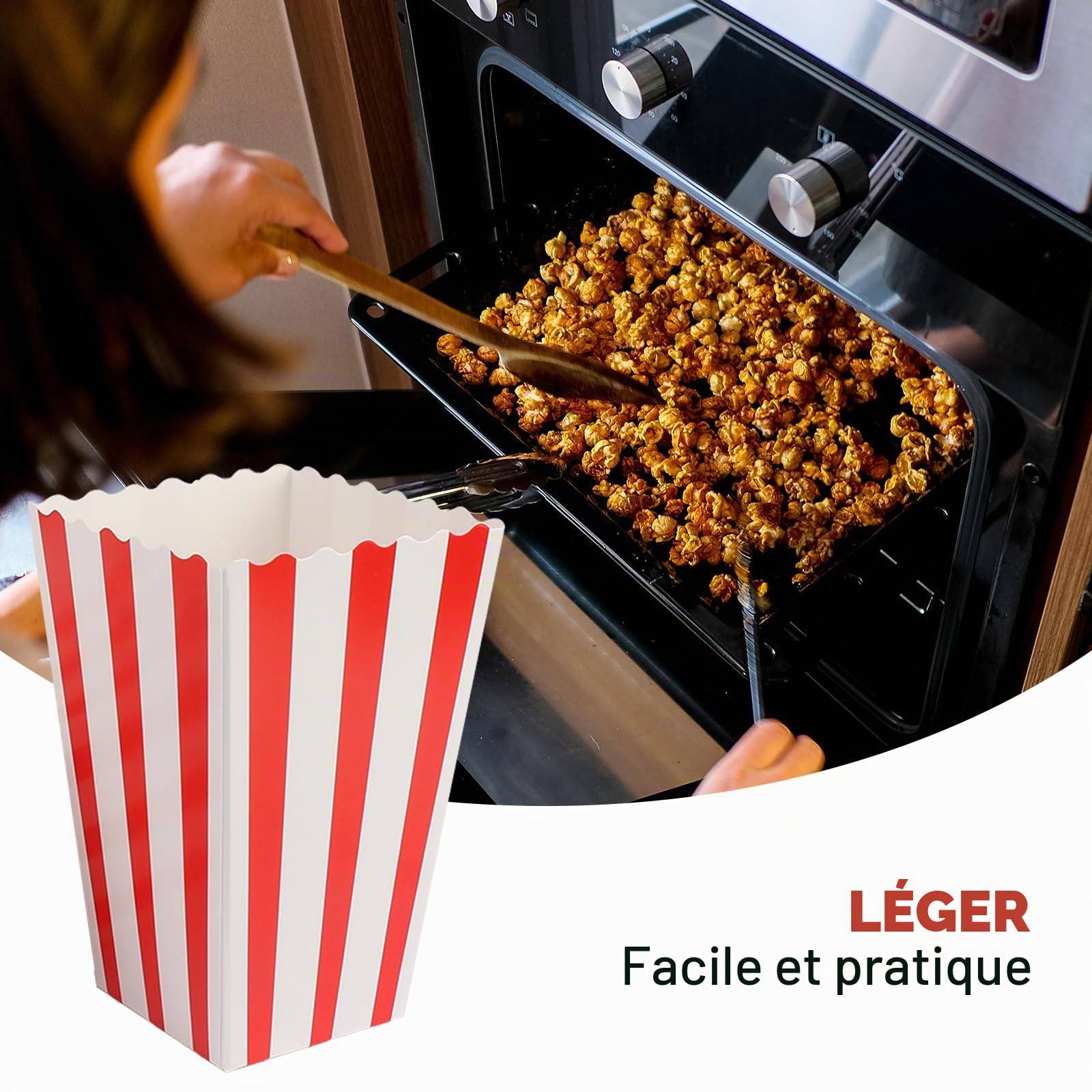 Lot de 100 sachets à pop-corn : boîtes à pop-corn, sacs en carton réutilisables, sacs en papier de fête, petits sacs à pop-corn, boîte à goûter pour soirée cinéma, fête d'anniversaire, Noël (rouge)
