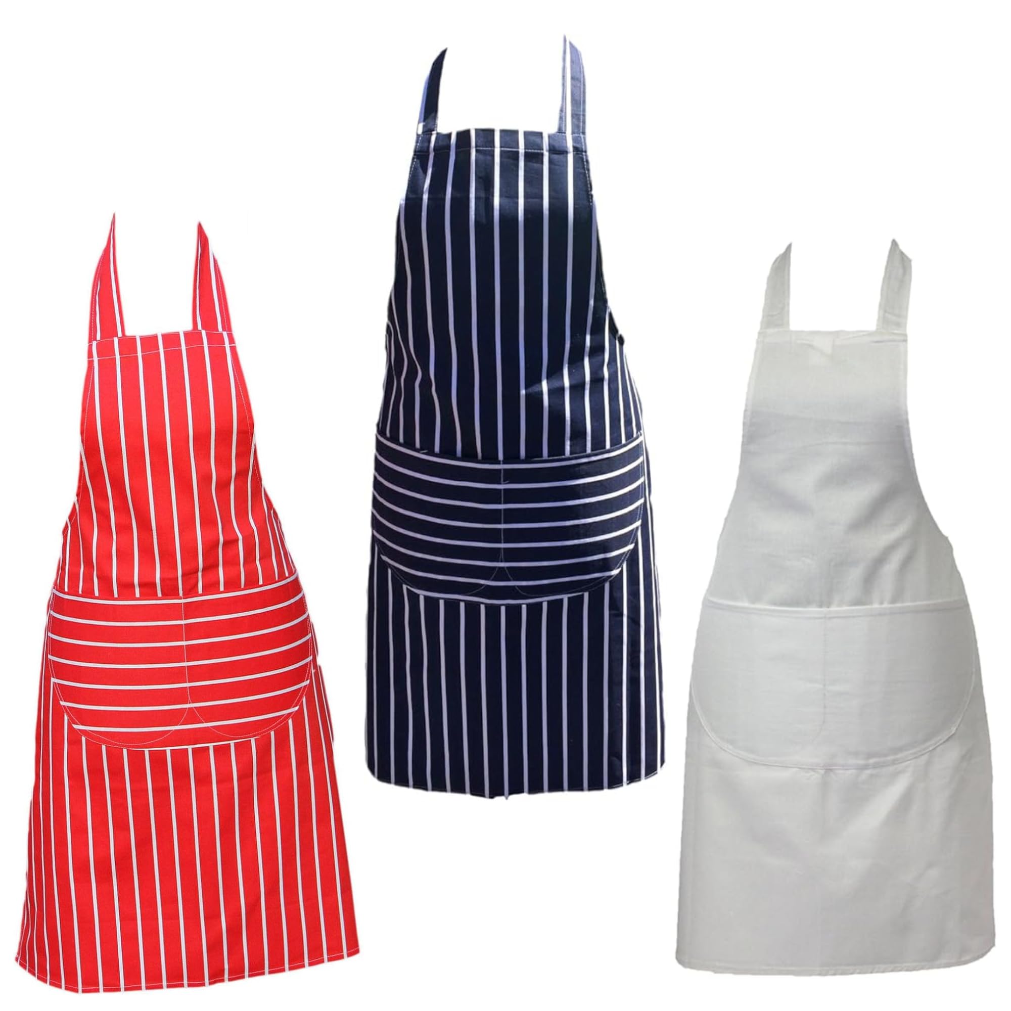Discounted Cleaning Supplies Kitchen Chef Apron for Men & Women - Butchers Apron - Men’s Apron for Cooking - Professional Chefs Double Pockets (Blue, Red, White Pack)