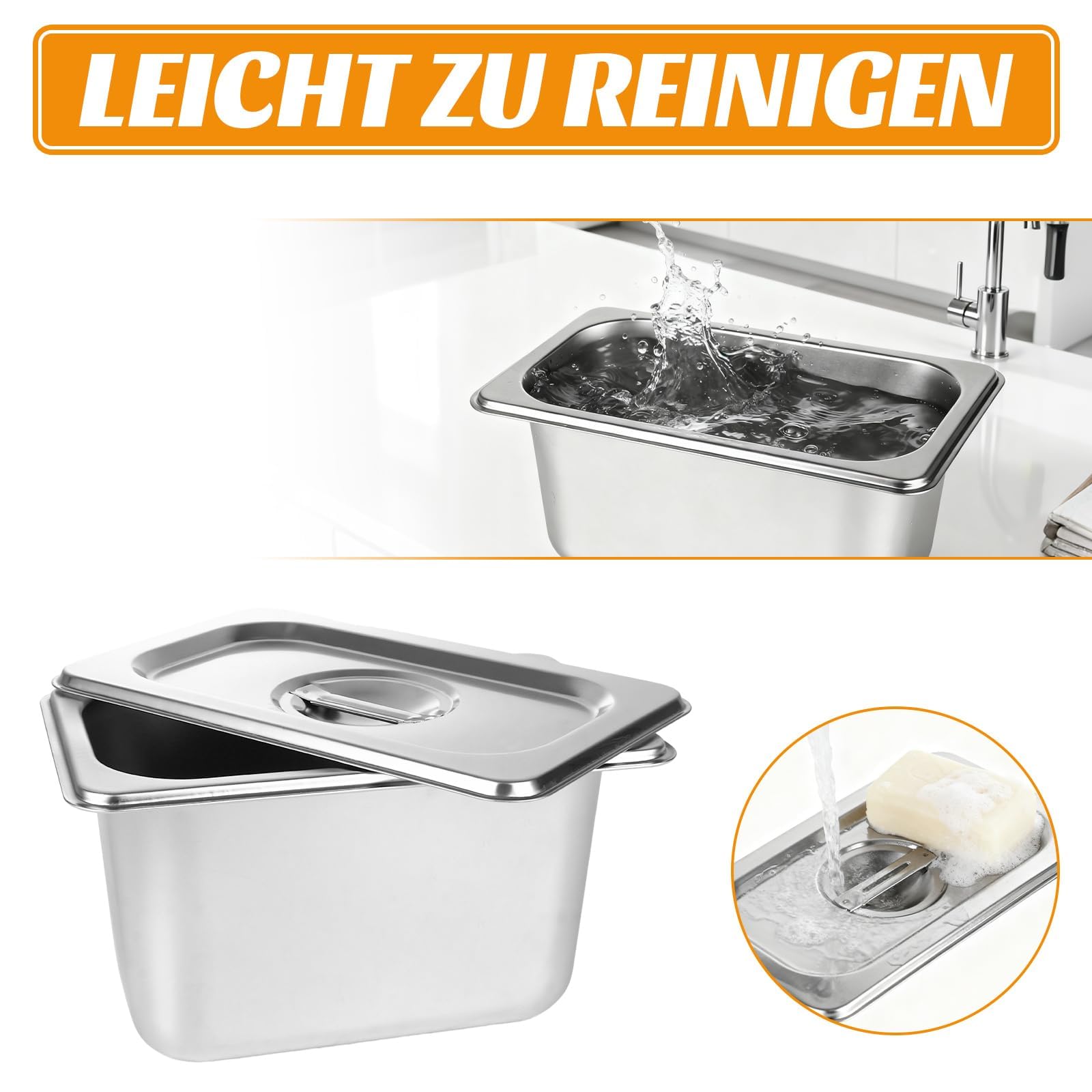 Lot de 4 Bac Gastronorme GN 1/9 avec Couvercle, Récipient Alimentaire en Acier Inoxydable 176x108x100mm, Plat Inox pour Chafing Dish et Restauration