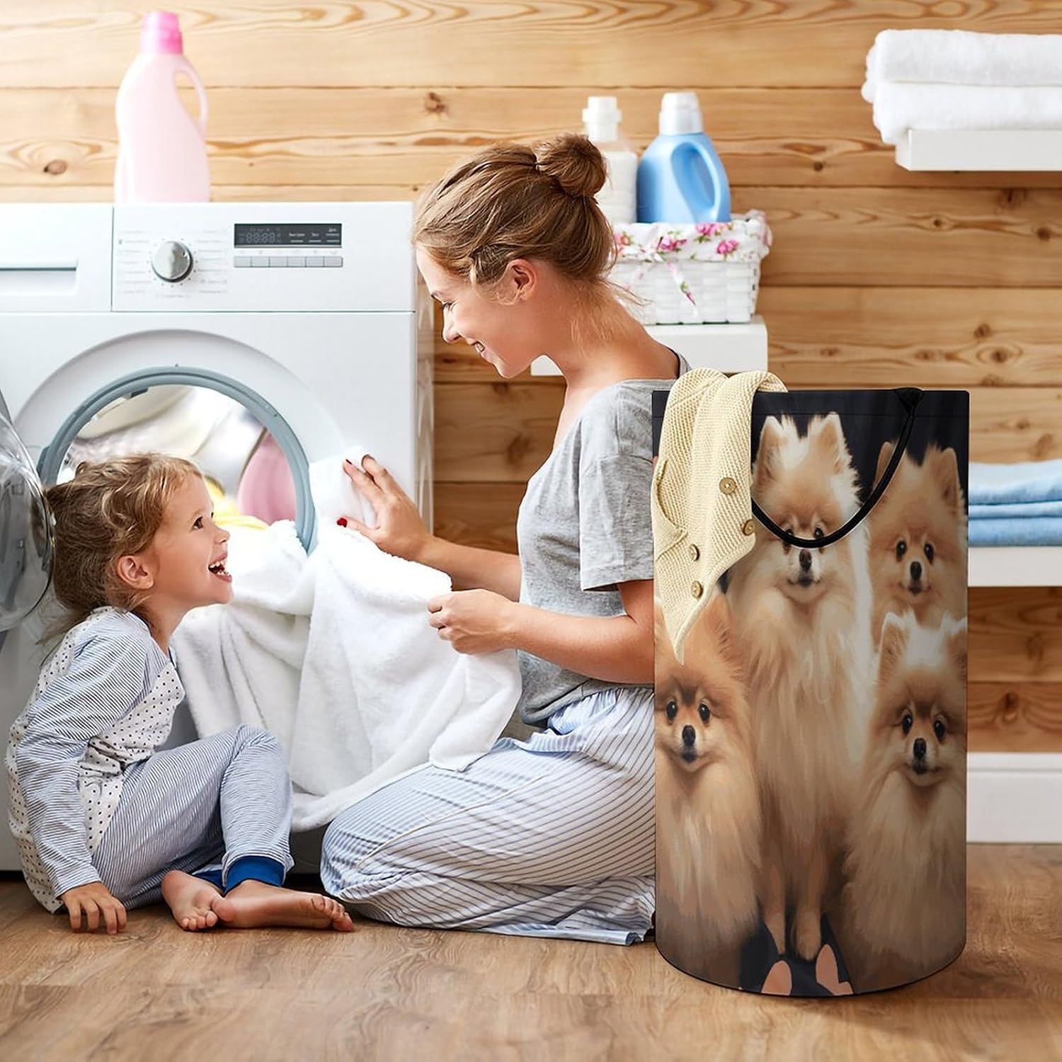 Pomeranians PuppiesLaundry Hamper Storage Basket | Large Dirty Clothes Bag for Easy Carry Handles,Large Clothes Basket with Handles,Organizer for Bathroom Bedroom