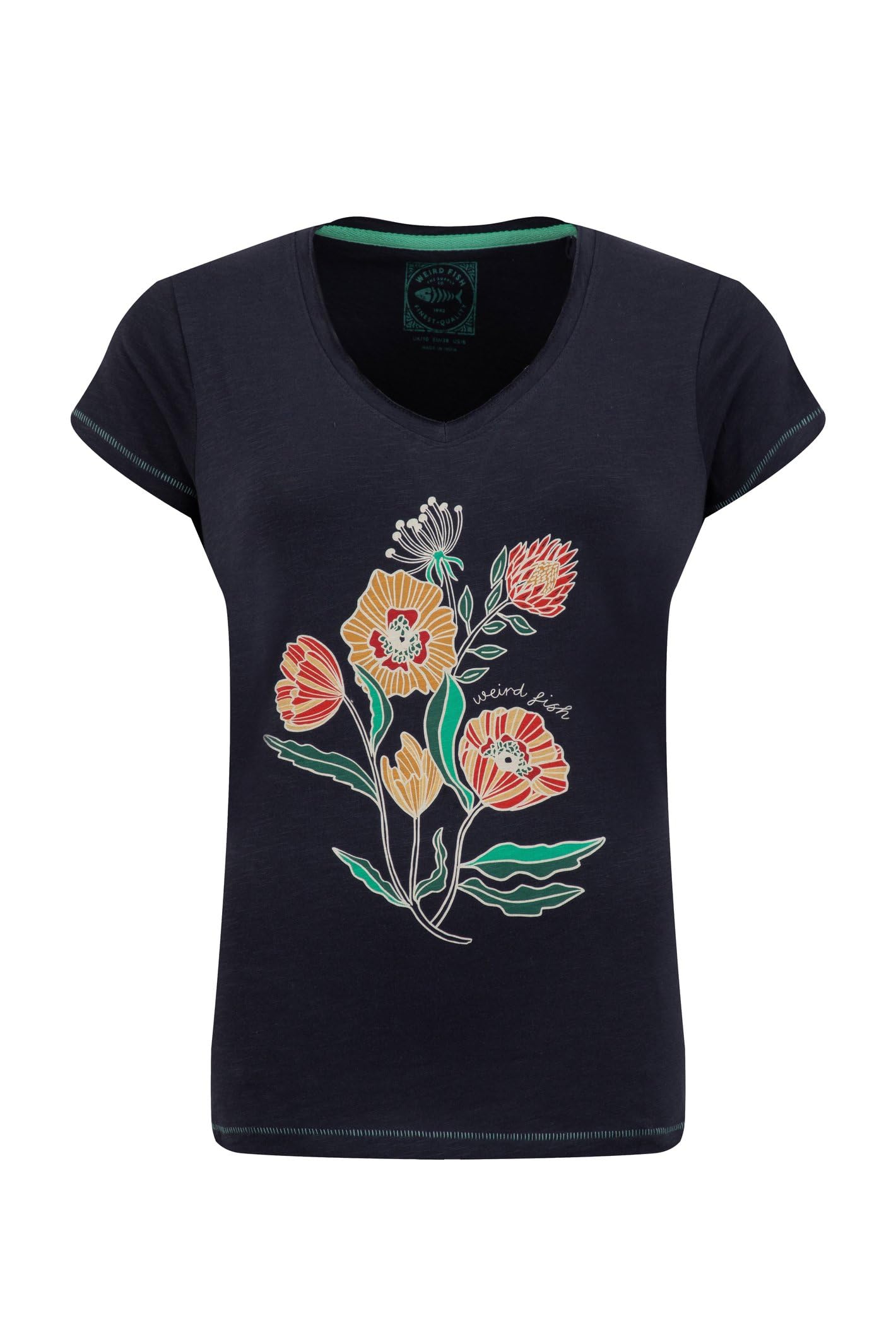 Weird Fish Women's Navy Botanics Front Print Graphic T-Shirt Size 8
