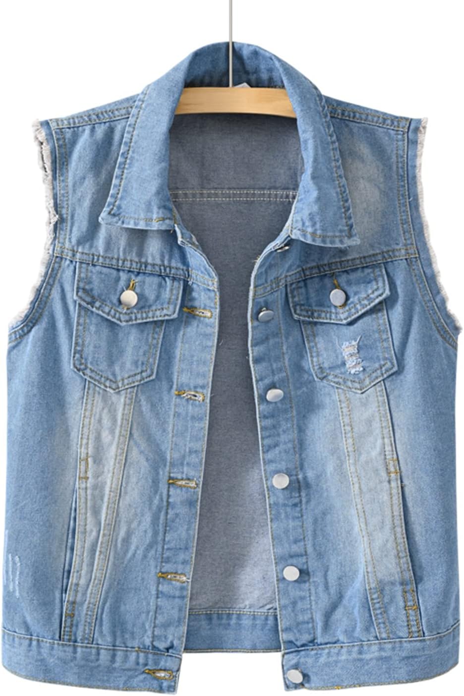 Locachy Women's Casual Denim Vest Jacket Slim Fit Sleeveless Ripped Tops - Image 3