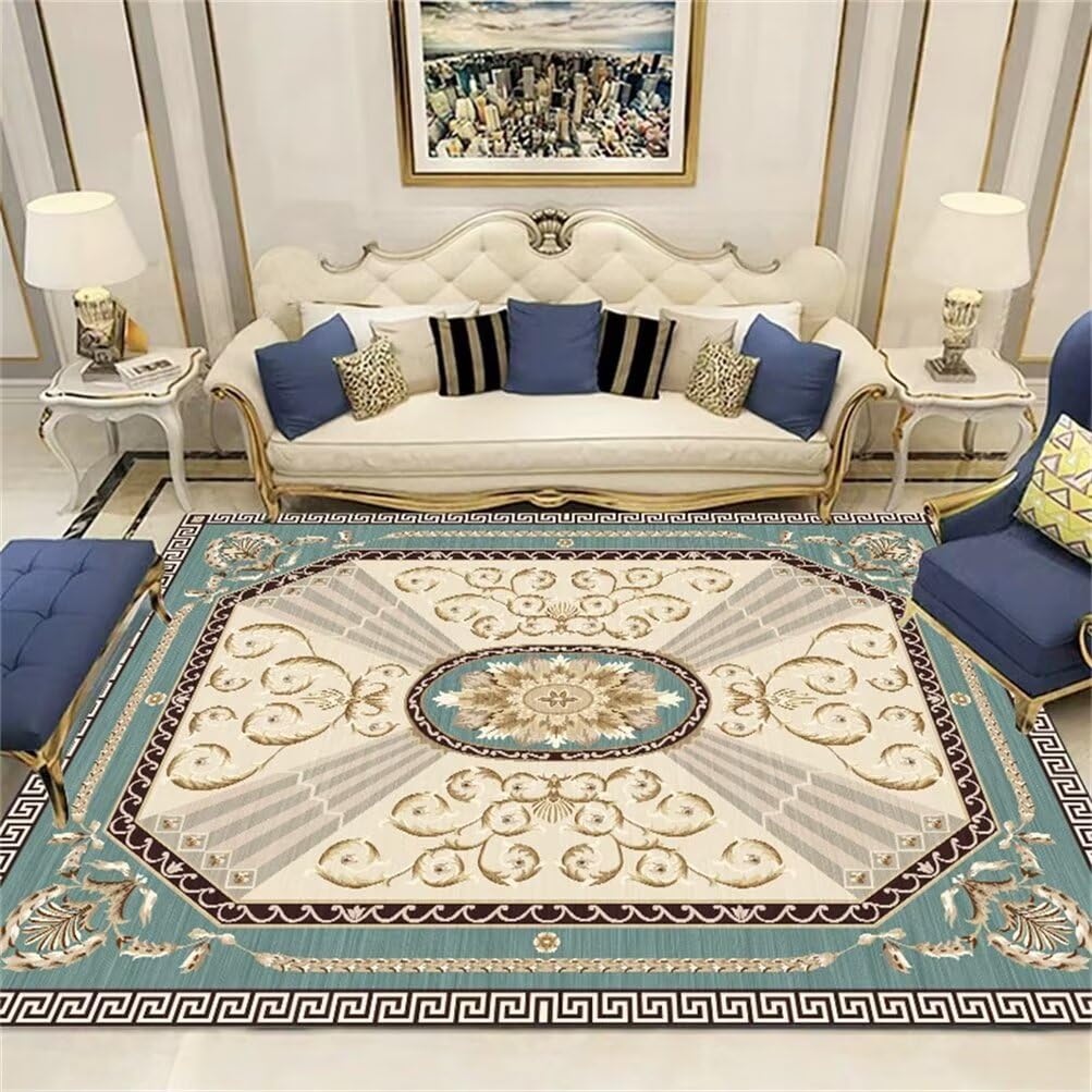Tapis de salon XL à motif floral vintage bleu de 50x80cm