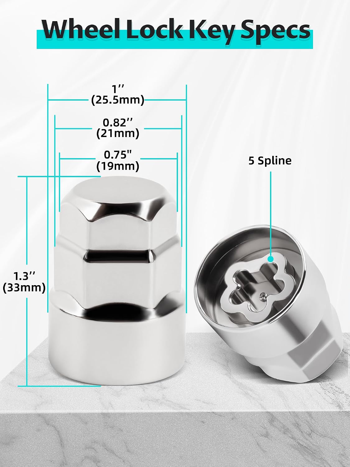 M12×1.25 Wheel Locking Nuts, Height 1.27" Cone Seat Replacement for GR86 EX35 EX37 M56-5 Locks and 2 Key,Anti-Theft Tire Lock nut