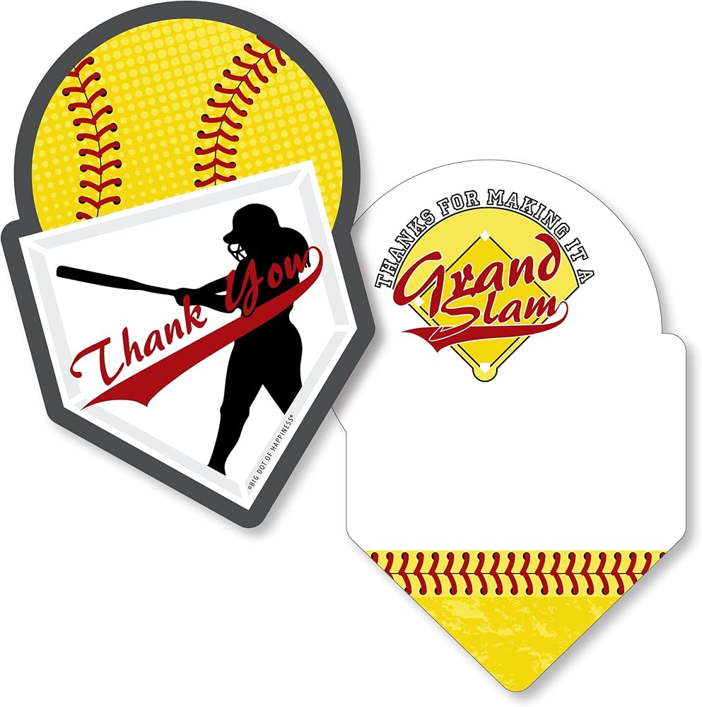 Big Dot of Happiness Grand Slam - Fastpitch 소프트볼 - 모양 감사 카드 - 생일 파티 또는 베이비 샤워 감사 노트 카드 봉투 포함 - 12개 세트 — 사진 1