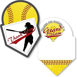 Big Dot of Happiness Grand Slam - Fastpitch 소프트볼 - 모양 감사 카드 - 생일 파티 또는 베이비 샤워 감사 노트 카드 봉투 포함 - 12개 세트