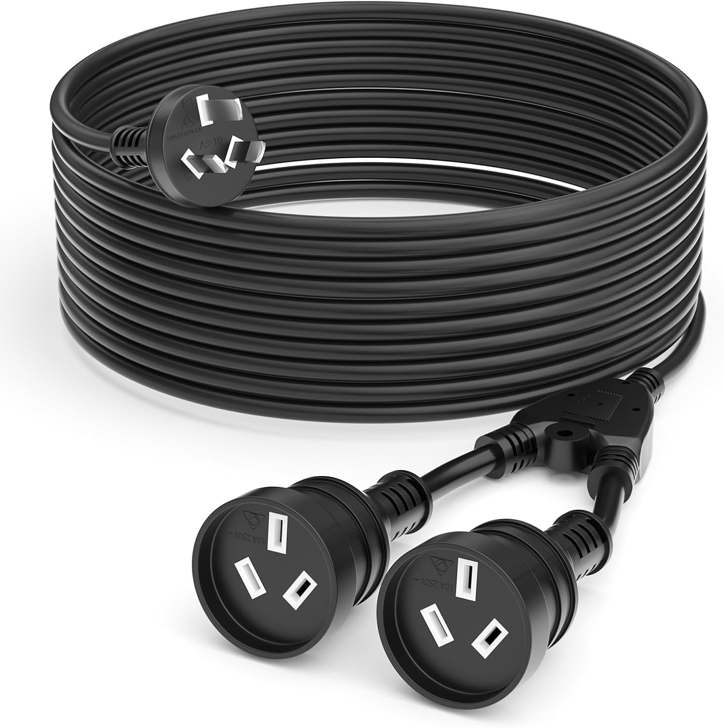 5M Power Extension Lead Cord with 3Pin 1 to 2 Double Outlet Plug, 10A 2500W, Australia Standard