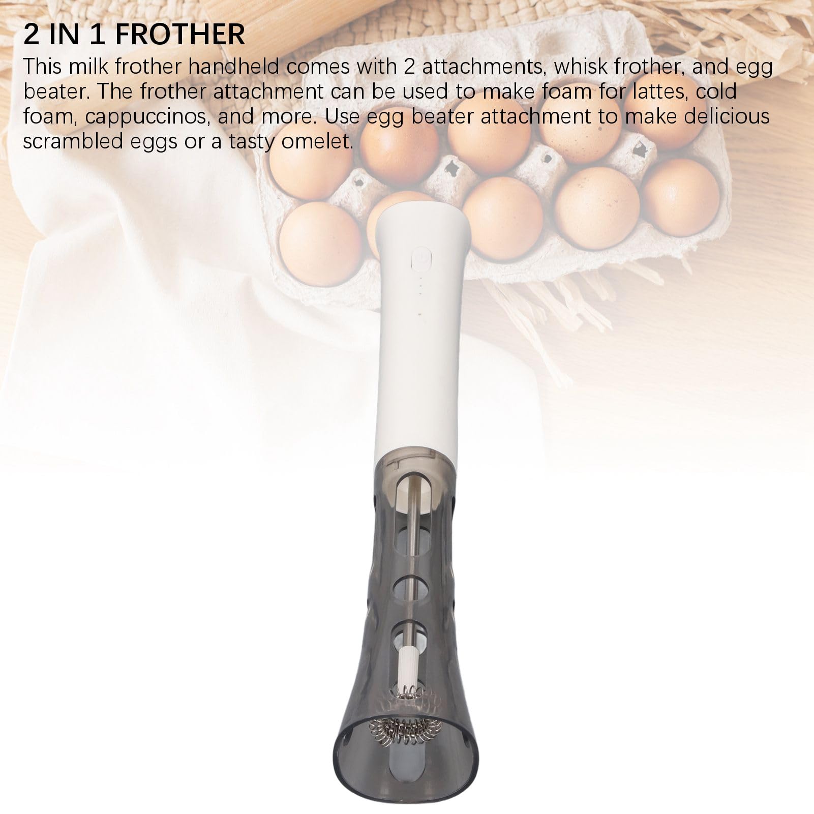 FROTHER Mélangeur à boisson portable 2 en 1, pratique pour nettoyer et stocker le mousseur à lait, avec 2 accessoires de fouet, machine à mousse électrique pour café, matcha, latte