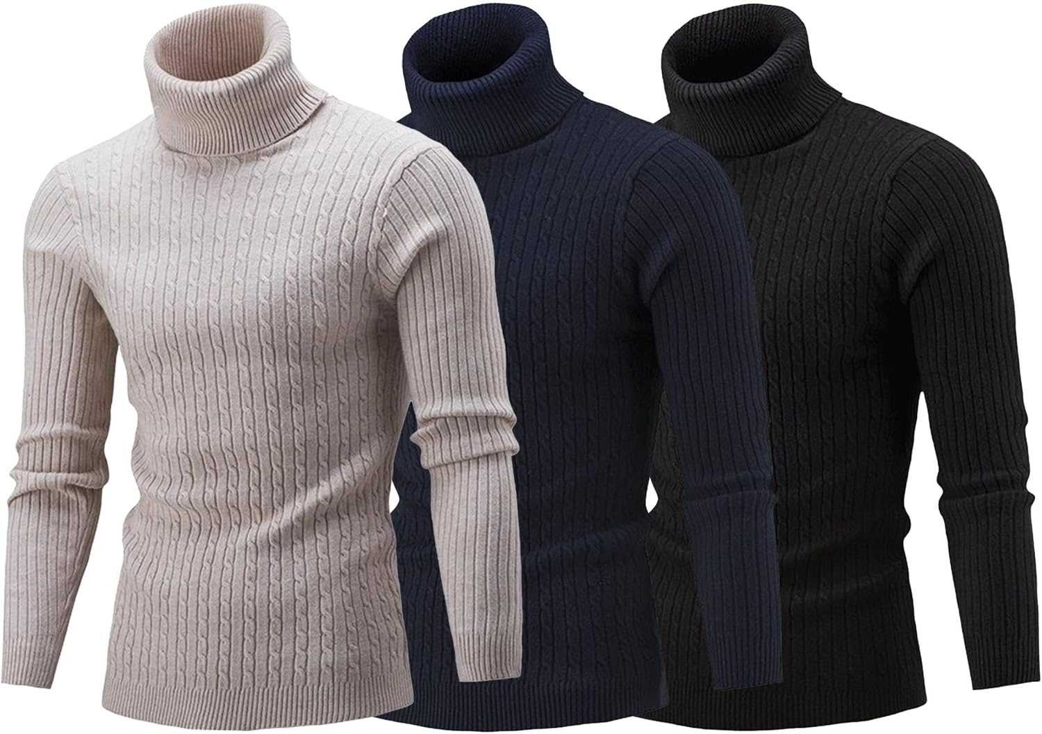 3 Pack Mens Winter Fashion Sweaters Lightweight Slim Fit Ribbed Basic Tops Thermal Turtleneck Pullover Sweater