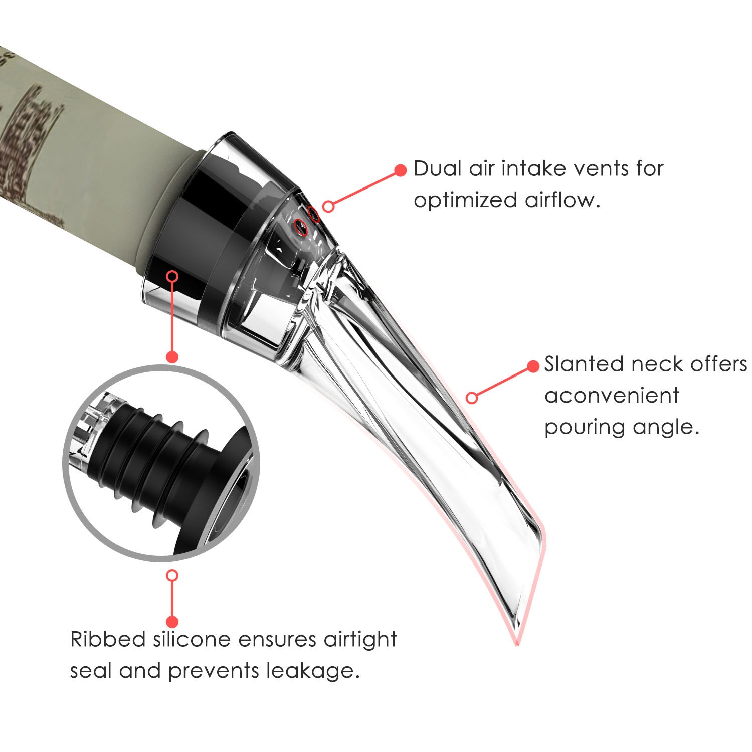 Nuovoware Wine Aerator Pourer, Premium Elegant Wine Aerating No Drip Pourer and Decanter Spout with Gift Box, for Wine Breathing and Tasting, Aerating and Decanting Wine Instantly, Crystal & Black