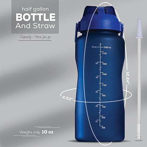 Miniatura 6 de Botella de agua motivacional con marcador de tiempo, botella de agua de medio galón con pajita de 64 oz2.2 L, botella de agua para gimnasio, logra