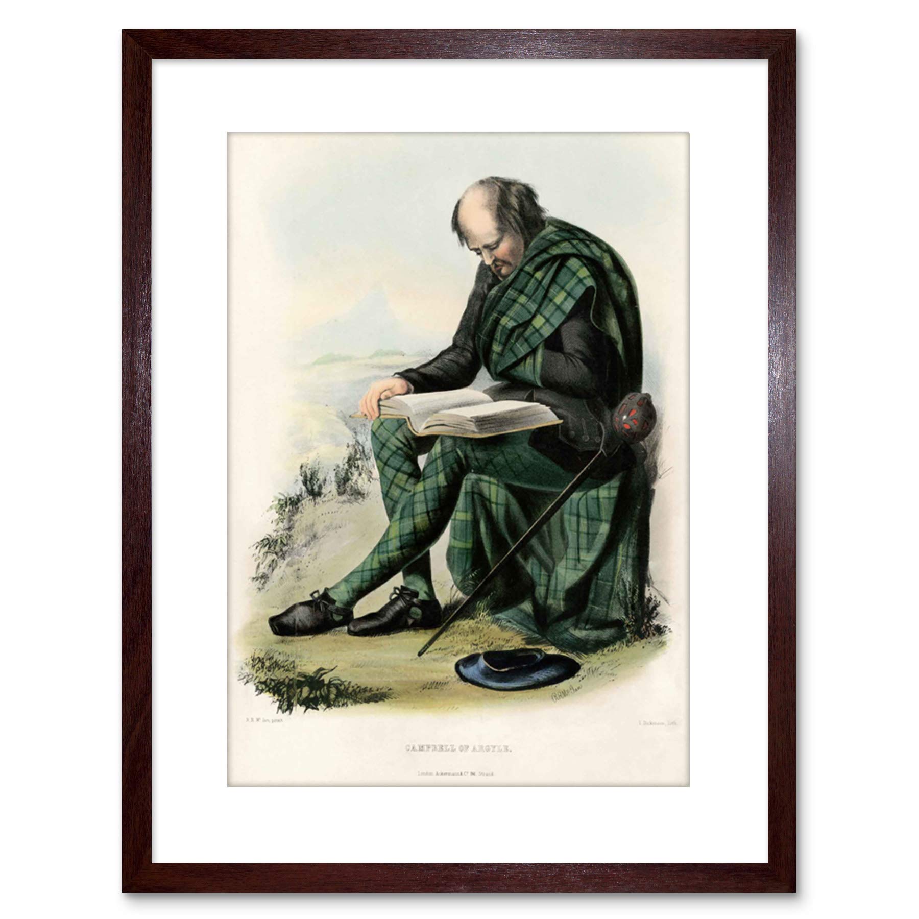 Wee Blue Coo PAINTING HIGHLAND CLAN SCOTLAND TARTAN CAMPBELL ARGYLL FRAMED PRINT F97X4920
