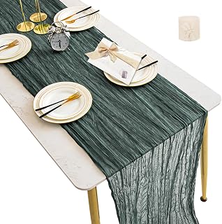 2pcs Boho Table Decor Set - 1pcs 10FT 120in Long Gray Gauze Table Runner with 1pcs 5Yd Chiffon Ribbon, Boho Grey Table Runner for Dinner, Birthday Party, Wedding, Picnic