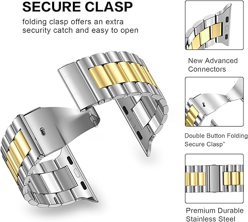 Miniatura 3 de Fitlink Correa de acero inoxidable para Apple Watch de 1.929 in, 1.772 in, 1.732 in, 1.654 in, 1.614 in, 1.575 in y 1.496 in, correa impermeable