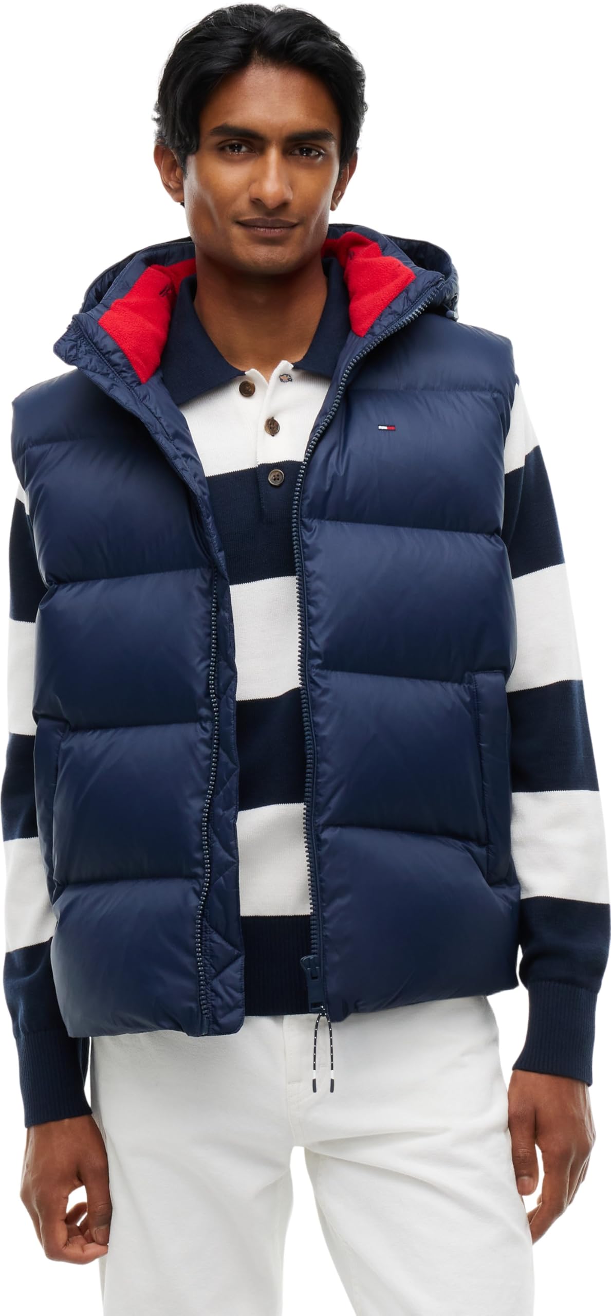 Tommy Jeans Men' Blue Essential Down Hooded Sleeveless Gilet in Size S, Sports Direct