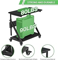 Vista 5 de Soporte de carro de torre de computadora ajustable en altura, mesa de pie para computadora portátil, soporte de impresora con ruedas bloqueables
