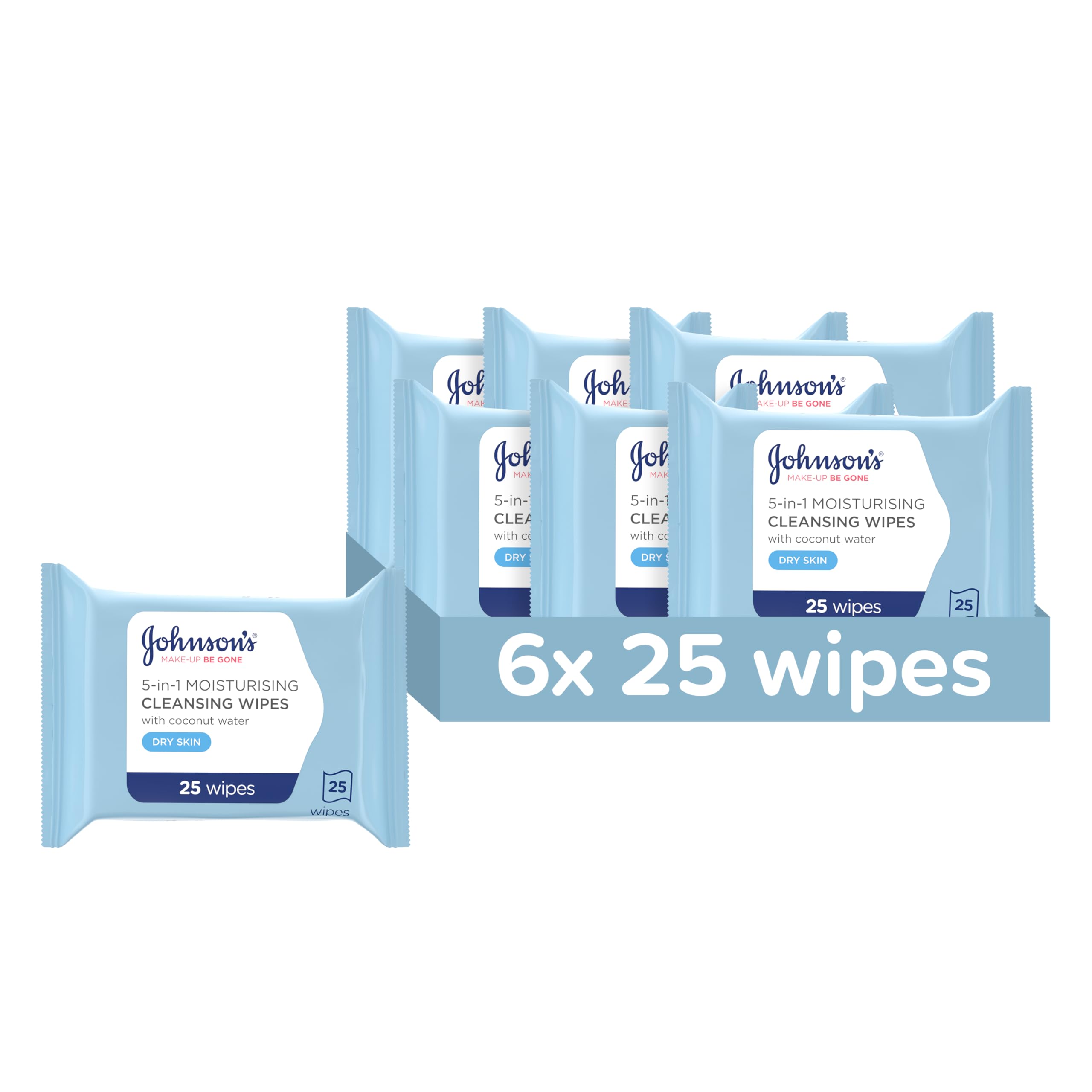 Johnson's Face Care Makeup Moisturising Wipes, Pack of 6 x 25 Wipes