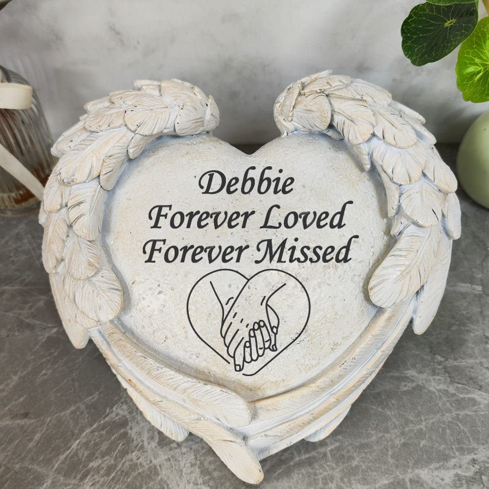 Personalisierte Friedhof Steine Grabmarker mit Engel Flügeln für jemanden verloren, kleine Herz geformte Grabsteine für Friedhof Dekorationen graviert mit jeder Nachricht, Sympathie Gedenkgeschenke im