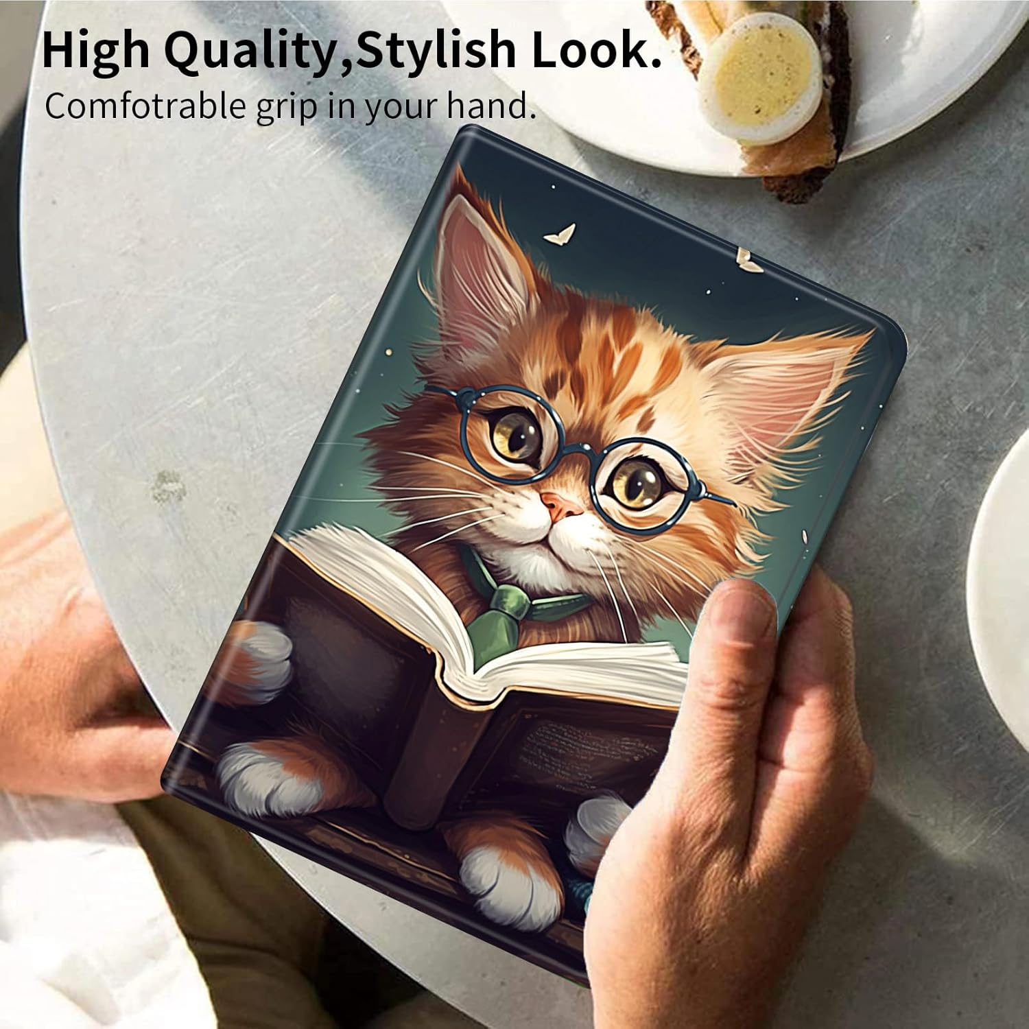 Case for All-New Amazon Fire HD 8 & 8 Plus Tablet (12th Generation/10th Generation, 2024/2022/2020) 8",PU Leather Slim Standing Smart Cover Case with Auto Sleep/Wake,Reading Cat