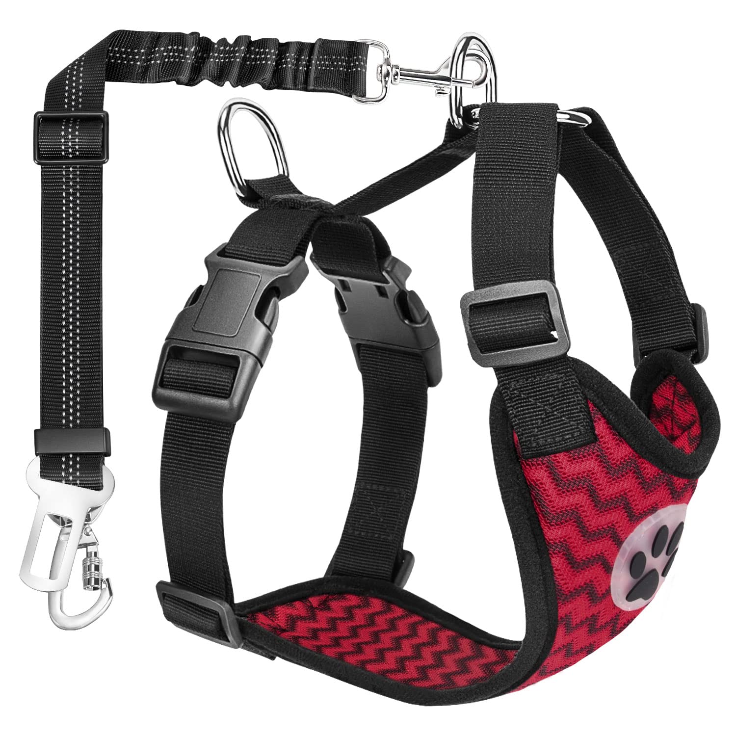 Nasjac Dog Car Harness with Seat Belts, Safety Adjustable Dog Seat Belts for Cars with Clip and Buckle, Breathable Mesh Pet Vest Harness Seatbelts with Secure Elastic Buffer for Travel — view 12