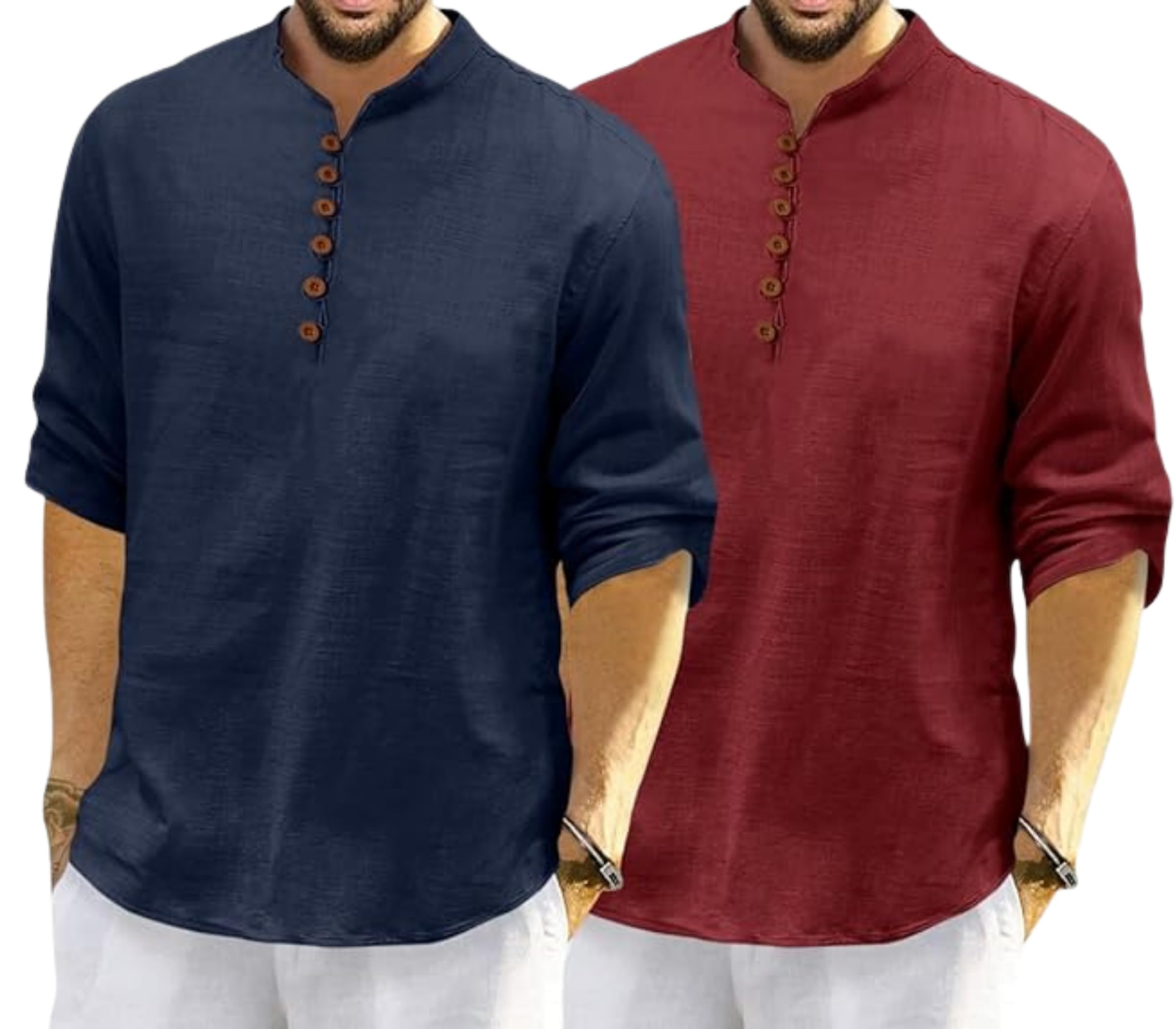 finivo fashion Combo of Men’s Casual Full Sleeve Kurta Style Shirt with Button Placket, Lightweight Breathable Fabric, Regular Fit Ethnic Fusion Wear for Daily & Festive Use Pack of 2-picture-38