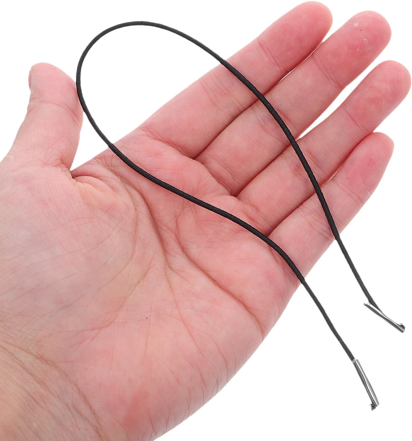 Kichvoe 150pcs Black 1.5mm Elastic Cord with Metal Barbs DIY Mask and Hat Strap Elastic Band for Sewing Craft Projects and Face Mask Making