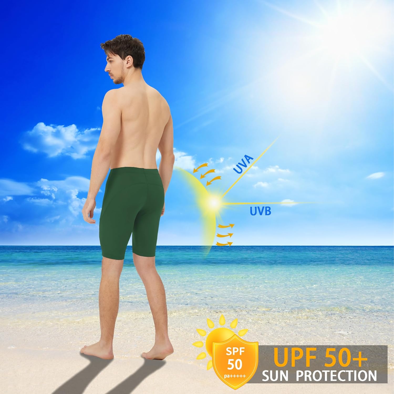 Men's Swim Jammers Competitive Athletic Swim Team Suit Training Endurance Racing Quick Dry Swimming Shorts UPF 50