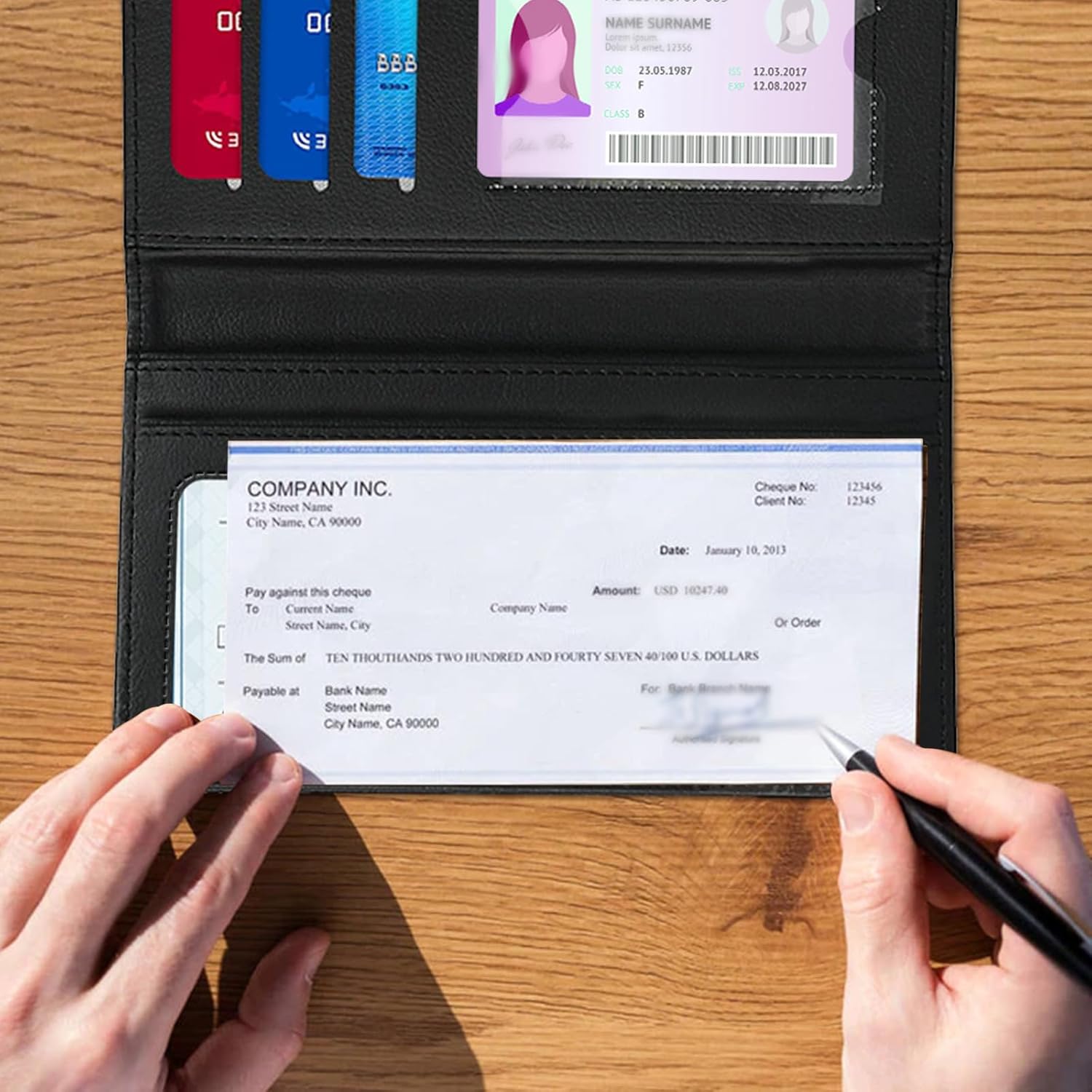 Check Book Cover for Personal Checkbook Watercolor Dog Paw Pattern Design PU Leather Checkbook Cover for Men Women with Card Slots & Pen Holder and Elastic Strap for Duplicate Checks - Image 3