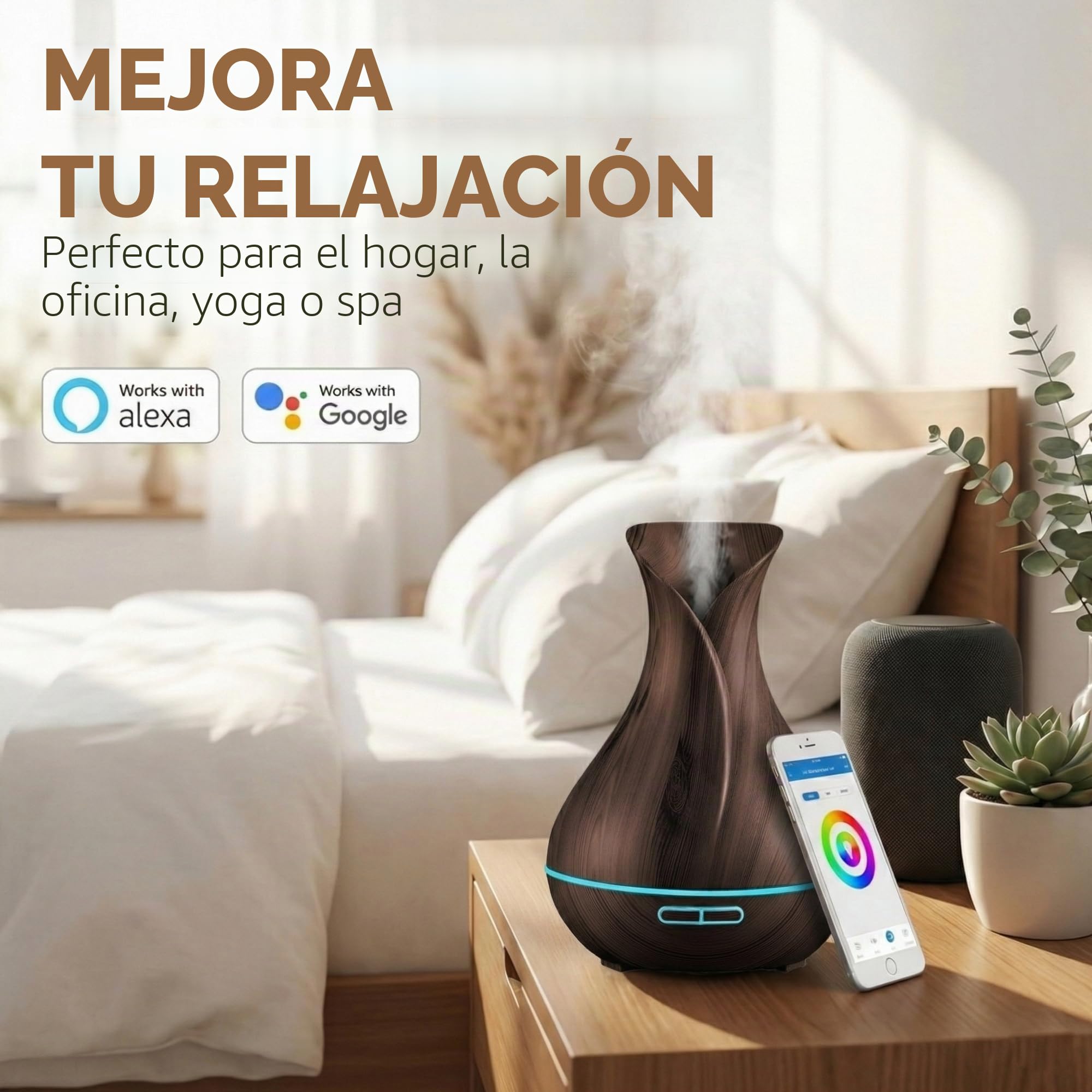 Sierra Modern Home Smart WiFi - Difusor ultrasónico y humidificador inalámbrico de aceites Esenciales para aromaterapia, 400 ml, con aplicación Alexa y Google Home Phone y Control de Voz, LED y