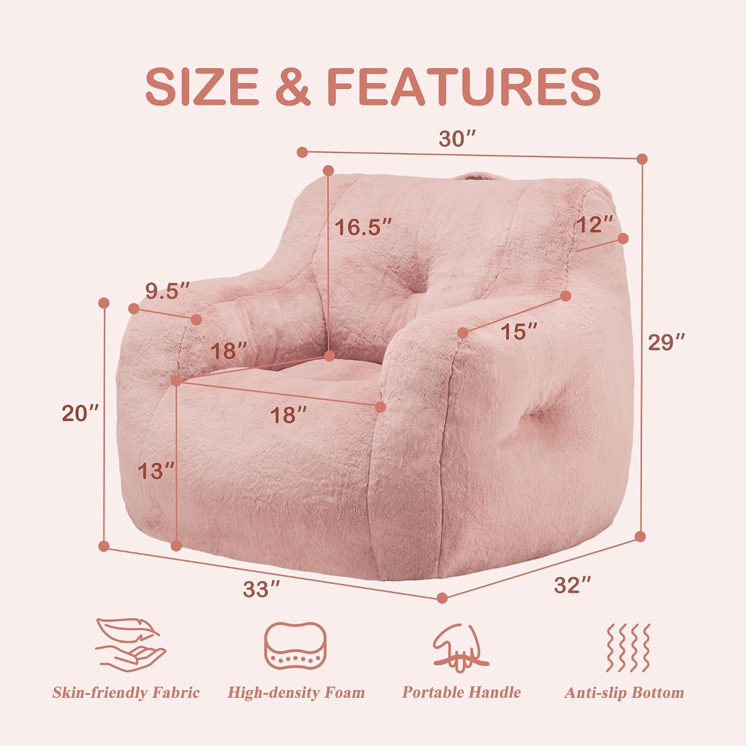 Hobestluk Bean Bag Chair for Adult Small Bean Bag Chairs with Arms Furry Beanbag Chair with Foam Filler Stuffed Bean Bag Sofa for Reading in Bedroom Living Room and Dorms image 2